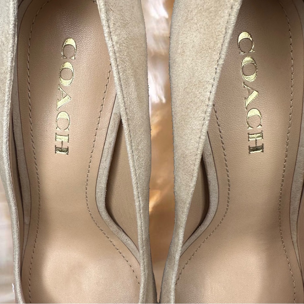 Coach Beige Suede Pointed Toe Heels | Nude Classic Pumps - Picture 4 of 4
